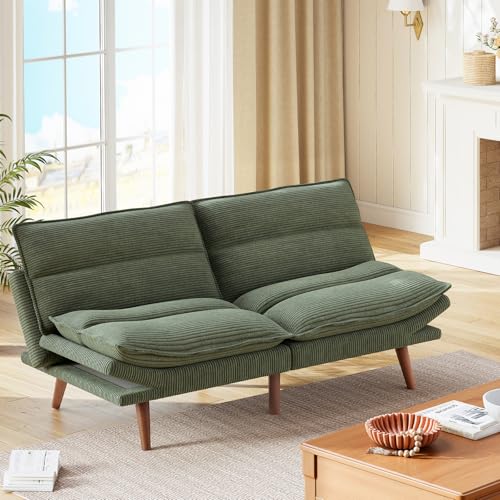 Marsail Futon Sofa Bed, Futon Couch with Adjustable Backrest & Armrests, Convertible Small Sleeper Sofa Bed for Small Apartments, Study Room, Office