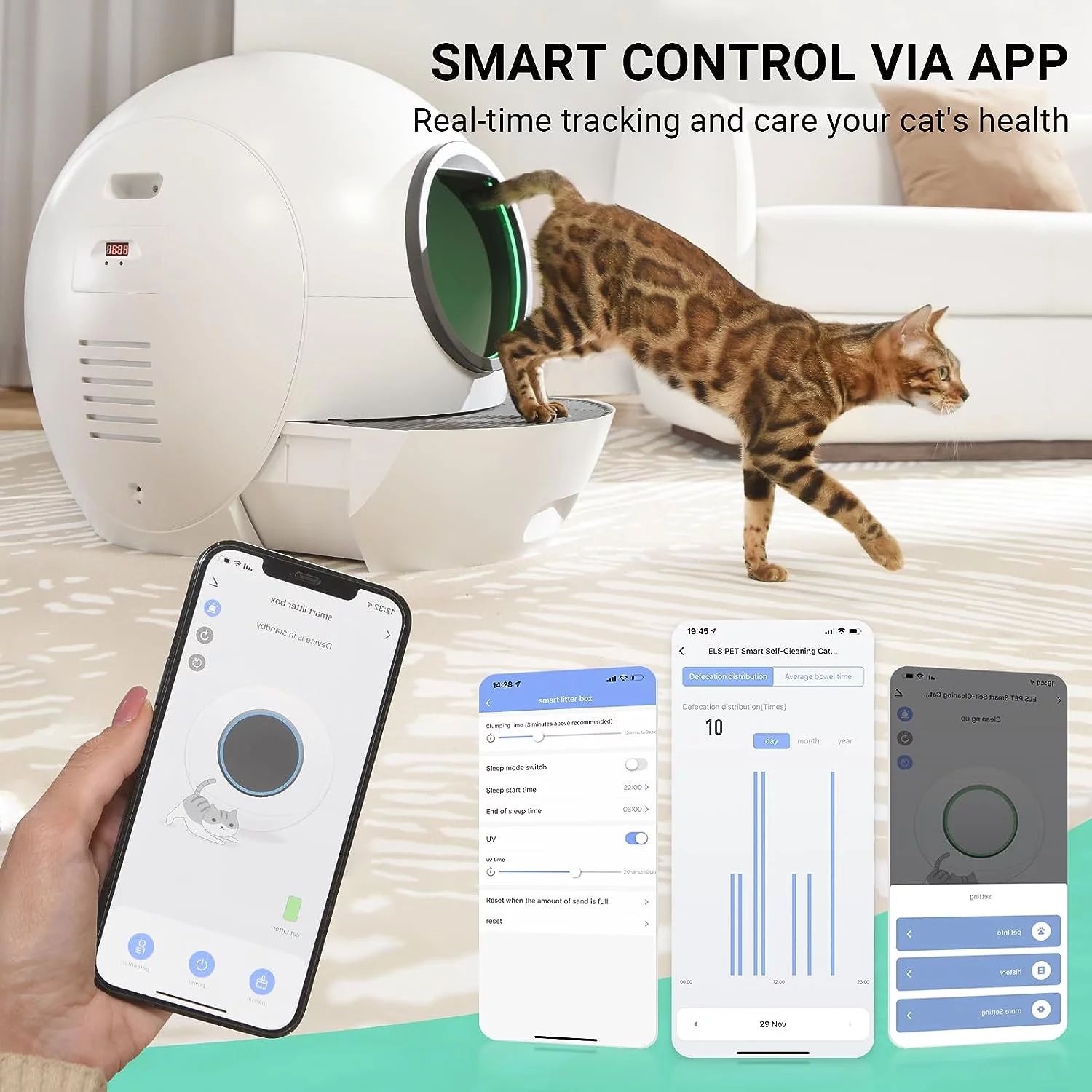 ELS PET WiFi Smart Cat Litter Box-Never Scoop/APP Control Automatic Self-Cleaning Litter Box Robot