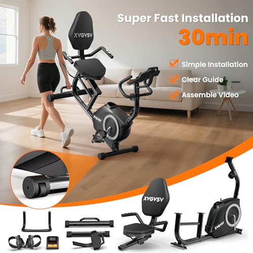 Recumbent Exercise Bike for Home Use, Quiet Recumbent Stationary Bikes for Adults & Seniors, 16-Level Resistance, Adjustable Seat, Supports 400LB