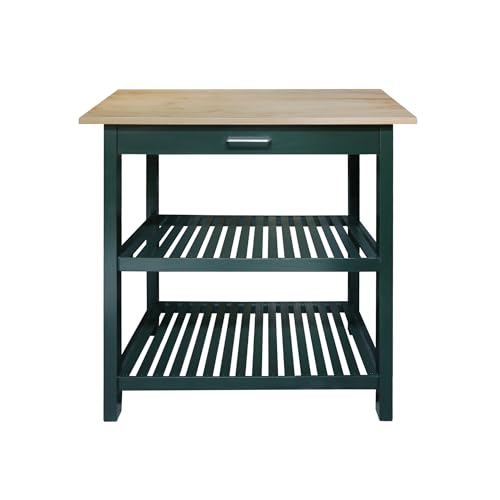Casual Home Kitchen Island with Solid American Hardwood Top, Natural/White, 40" W (373-91)