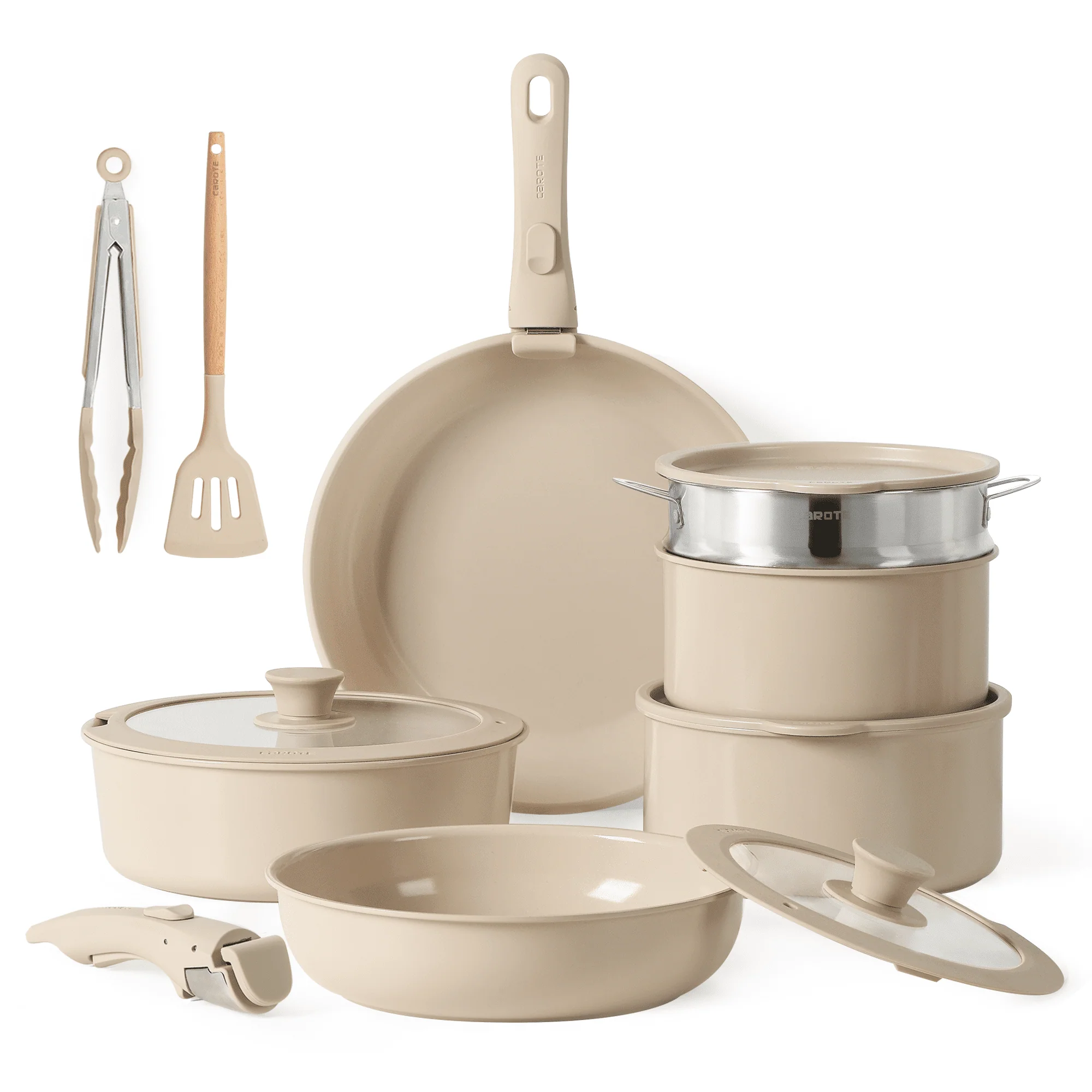 Carote Nonstick Cookware Sets, 5 Pcs Granite Non Stick Pots and Pans Set with Removable Handle