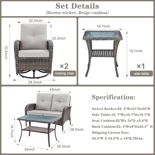 Patio Wicker Chairs Swivel Rocker - Outdoor Swivel Rocking Chairs Set of 2 with Rattan Side Table