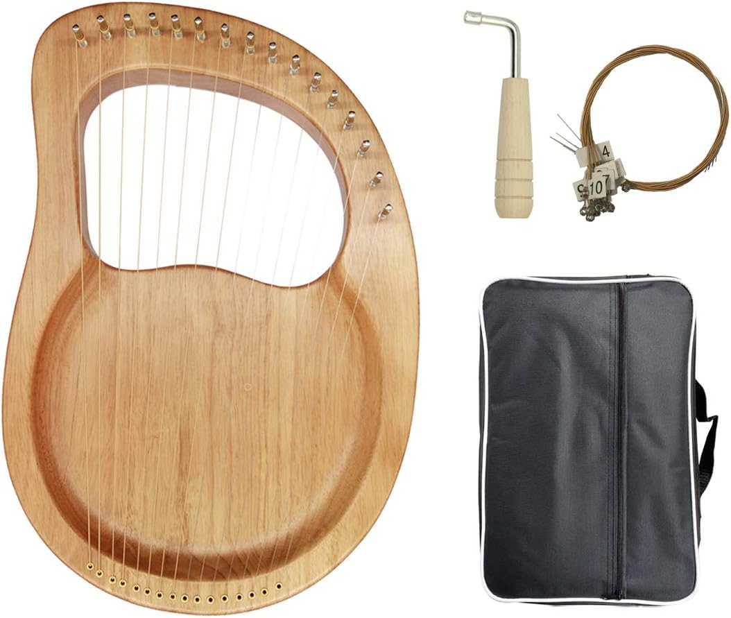 Lyre Harp, 16 Metal String Mahogany Plywood Body String Instrument with Tuning Wrench and Carry Bag (blue)