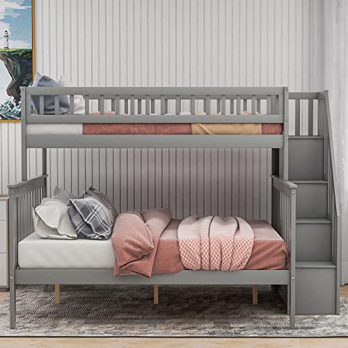 Harper & Bright Designs Bunk Beds Twin Over Full Size, Bunk Bed with Trundle,Storage Shelf and Stairway