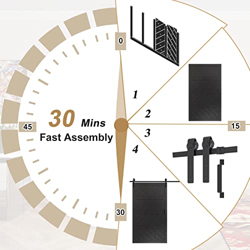 Sliding Barn Door 30”x84”, Black Barn Doors with Modern Paneled Wave Design, Complete Barn Door Set, Waterproof PVC Surface