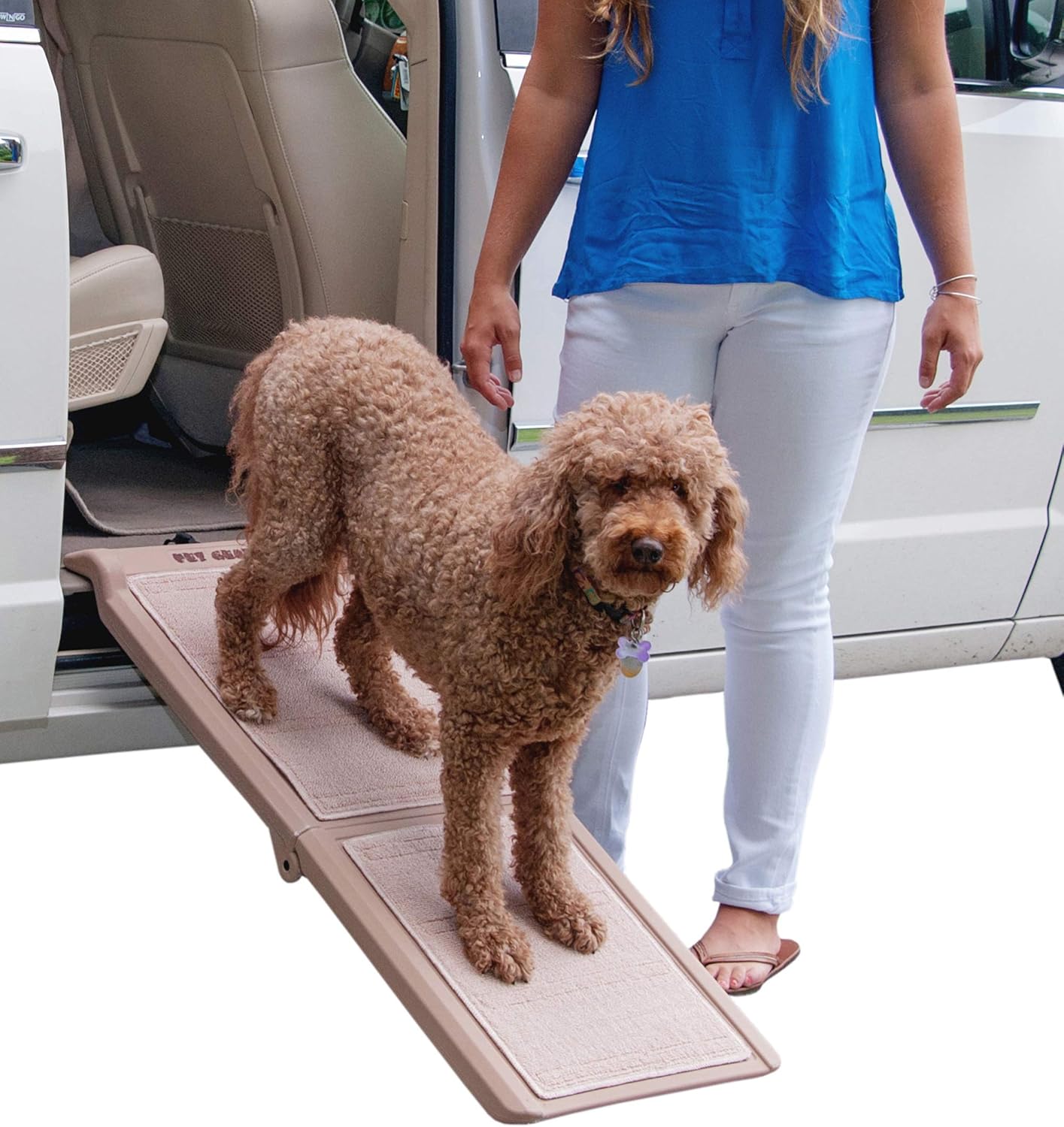 Pet Gear Travel Lite Bi-Fold Ramp for Cats/Dogs, Lightweight/Portable, Safety Tether Included, Rubber Grippers for Stability, PG9050TN