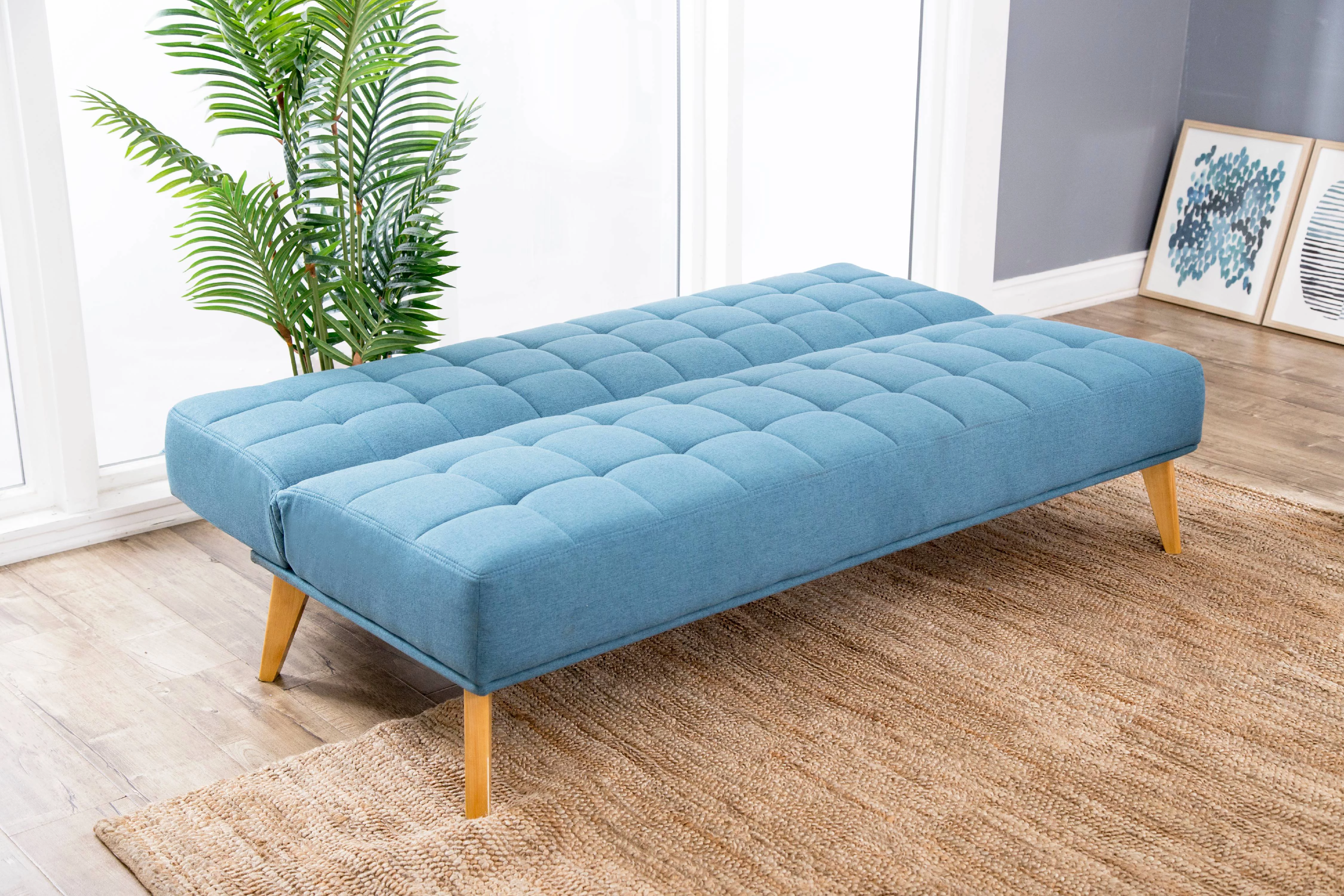 Devon & Claire Miles Tufted Fabric Convertible Sofa Futon, Blue