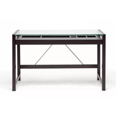 Kasima Dark Brown Wood Modern Desk with Glass Top Latitude Run