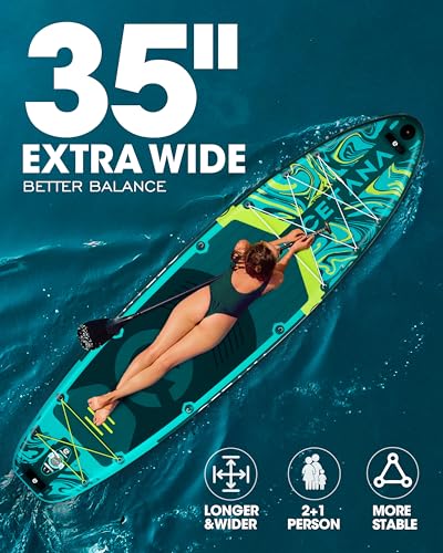 CETANA 11'6×35" Extra Wide Stand Up Paddle Board for Adults & Youth, 400lb Capacity Inflatable Paddle Board, Sup for 2+1 Person with Removable US Fin