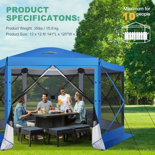 COBIZI 12x12ft Pop up Gazebo Screen Tent Screen House for Camping, Camping Outdoor Screened Gazebo, Canopy Tent