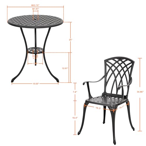 NUU GARDEN 3 Piece Bistro Set Outdoor, All Weather Cast Aluminum Patio Bistro Sets Patio Table and Chairs Set of 2 with Umbrella Hole for Yard