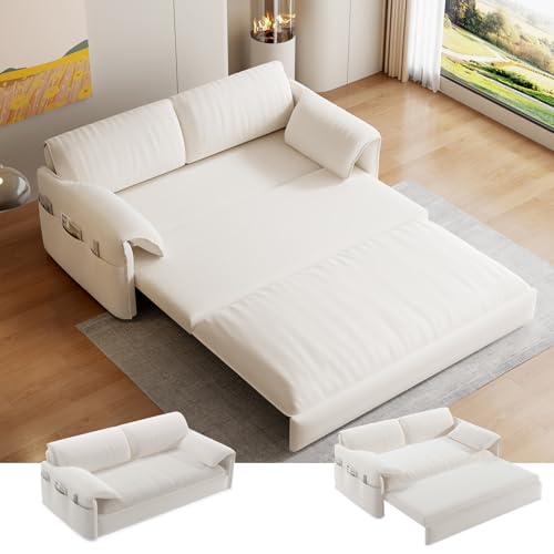 70.1" Futon Sofa Bed Queen Size, Pull Out Bed, 3-in-1 Convertible Sleeper Sofa with 2 Soft Pillows, Modern Velvet Futon Couch for Living Room