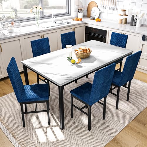 Recaceik Dining Table Set for 6, Faux Marble 7 Piece Dining Table Set with Chairs