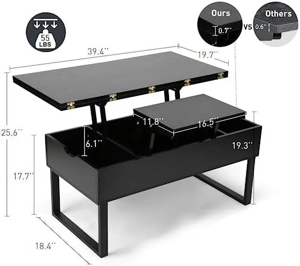 RUNFAYBIU Lift Top Coffee Table  4 in 1 Multi-  with  for Living Room  Modern Lift Dining Table with Shelves for Dining Reception Room  Rustic Brown