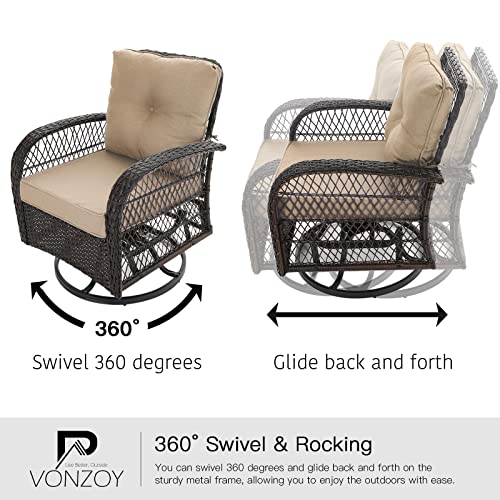 3 Pieces Patio Furniture Set, Outdoor Swivel Glider Rocker, Wicker Patio Bistro Set with Rocking Chair, Thickened Cushions and Table for Porch (Blue)