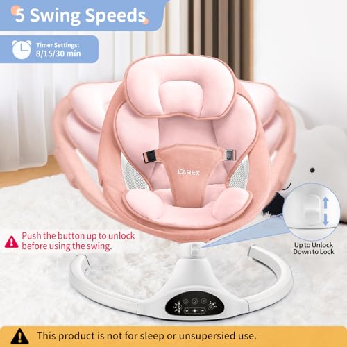 LAREX Baby Swing Infant Swing Electric Toddler Baby Rocker Portable for Newborn Boy Girl, 5 Sway Speeds with Remote Control