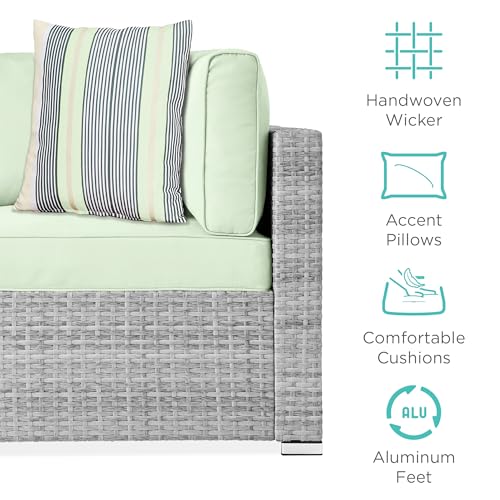 Best Choice Products 7-Piece Modular Outdoor Sectional Wicker Patio Conversation Set w/ 2 Pillows, Coffee Table, Cover Included - Gray/Navy