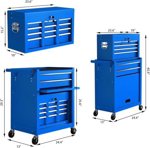 8-Drawer High Capacity Rolling Tool Chest, Removable Cabinet Storage Tool Box with Wheels and Drawers