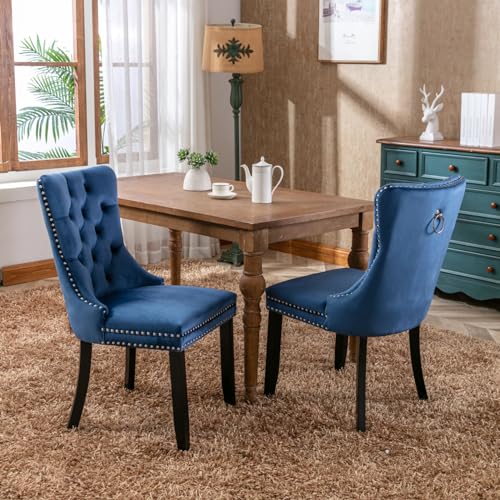 TRIPLE TREE Nikki Collection Dining Chairs Set of 2, Velvet Counter Chair with Chrome Nailhead Trim Back and Solid Wood Legs