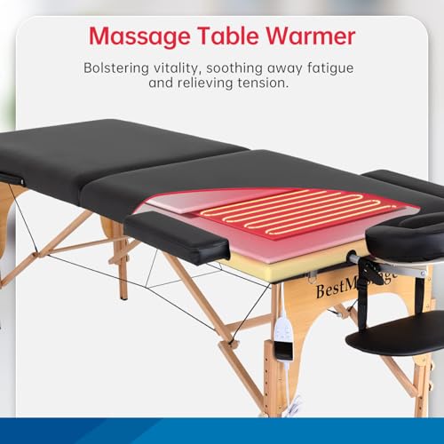 BestMassage Portable Massage Table 84” Length Height Adjustable Spa Bed with Carrying Oxford Bag,Heating Pad(Black)