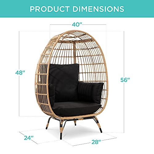 Best Choice Products Wicker Egg Chair, Oversized Indoor Outdoor Lounger for Patio, Backyard, Living Room w/ 4 Cushions, Steel Frame, 440lb Capacity