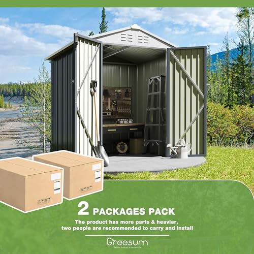 Greesum 5×3 FT Outdoor Storage Shed, Metal Storaged Sheds Without Floor, Tool Sheds with Lockable Doors and Sloping Roof for Garden, Patio, Backyard