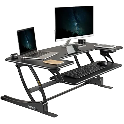 VIVO 36 inch Electric Height Adjustable Stand Up Desk Converter, VE Series, Sit to Stand Tabletop Dual Monitor Riser with USB Port, Black, DESK-V000VE