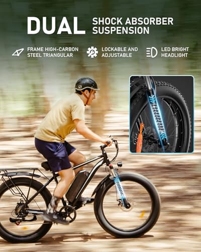 EB26 Electric Bike for Adults Peak 1500W Electric Bicycle 48V 15AH (720WH) Battery Electric Bike 26" Fat Tire Mountain 28mph 7 Speed Gears Ebike