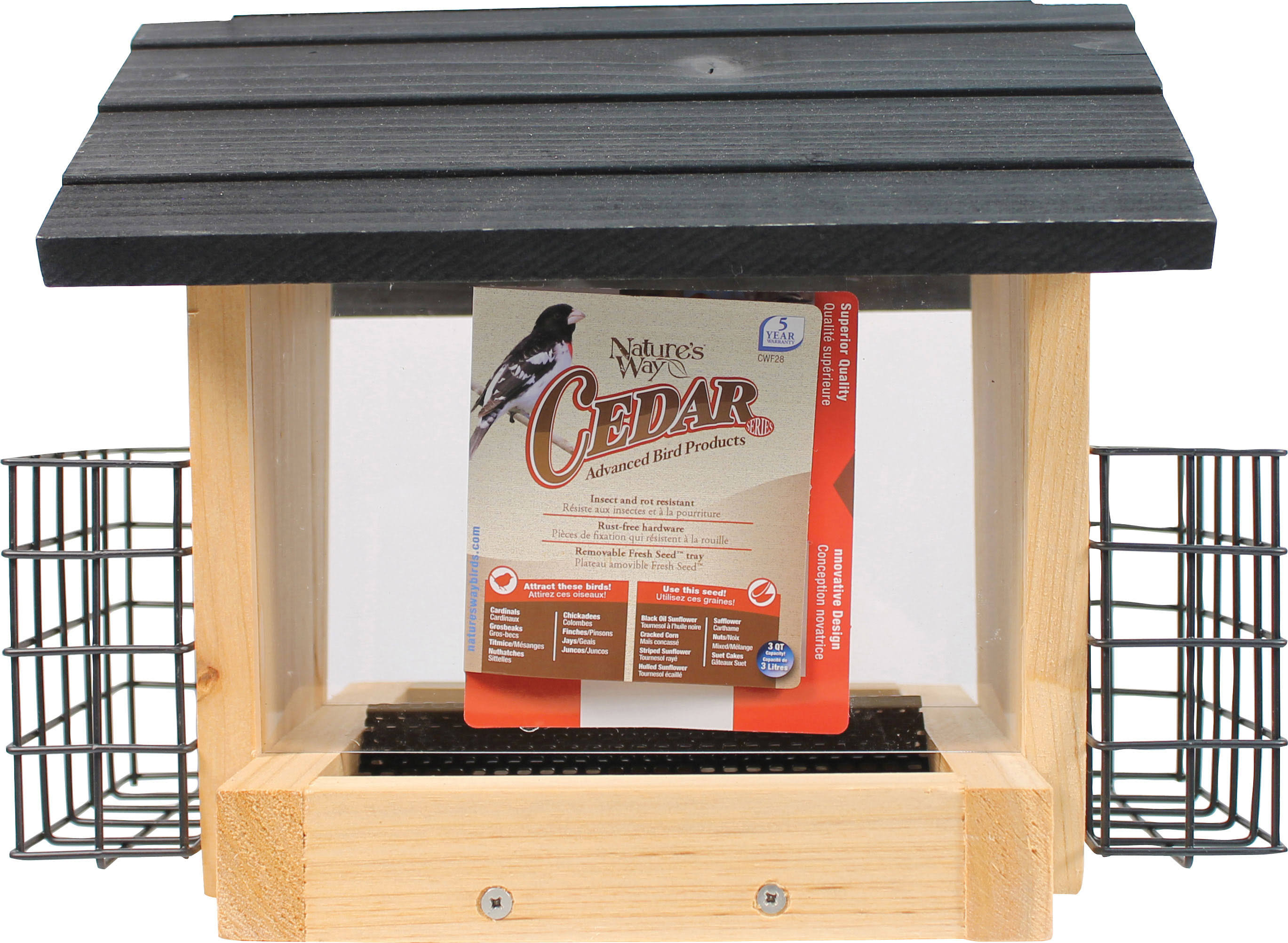 Natures Way Bird Hopper Feeder with Suet Cages, 4 Quart Cap - Bamboo