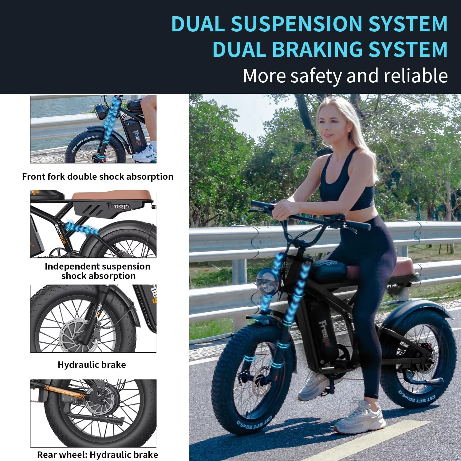 Freego Electric Bike for Adults, Dual Motor & Dual Battery, 2000W/48V/40Ah/55Ah, 20"x4.0" Fat Tires Off Road Electric Bicycle with Removable Battery