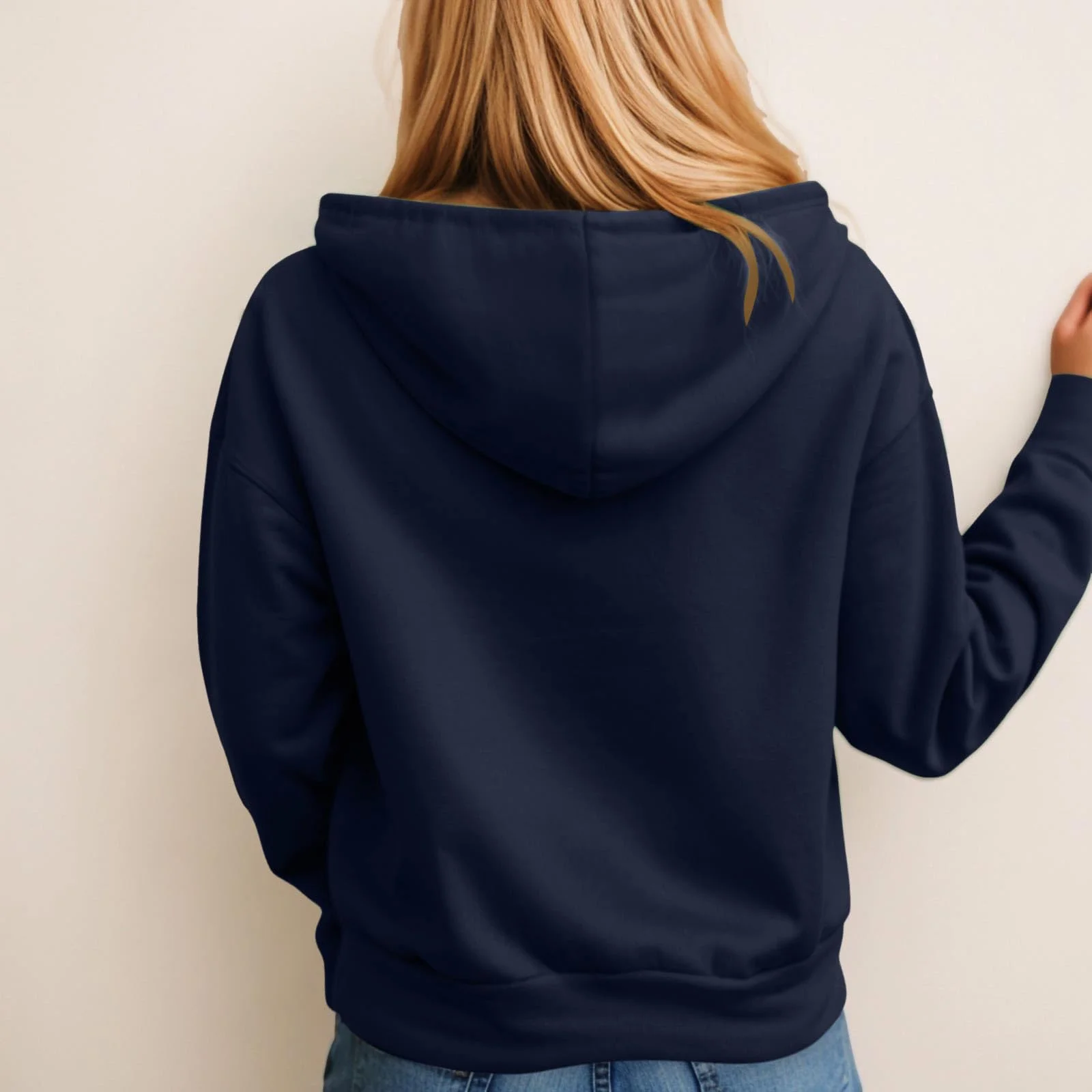 Unbranded Hoodies for Women 2025 Hoodies Button Down Collar Drawstring Hooded Pullover Sweatshirt Casual Long Sleeve Tops with Pocket Navy XXL