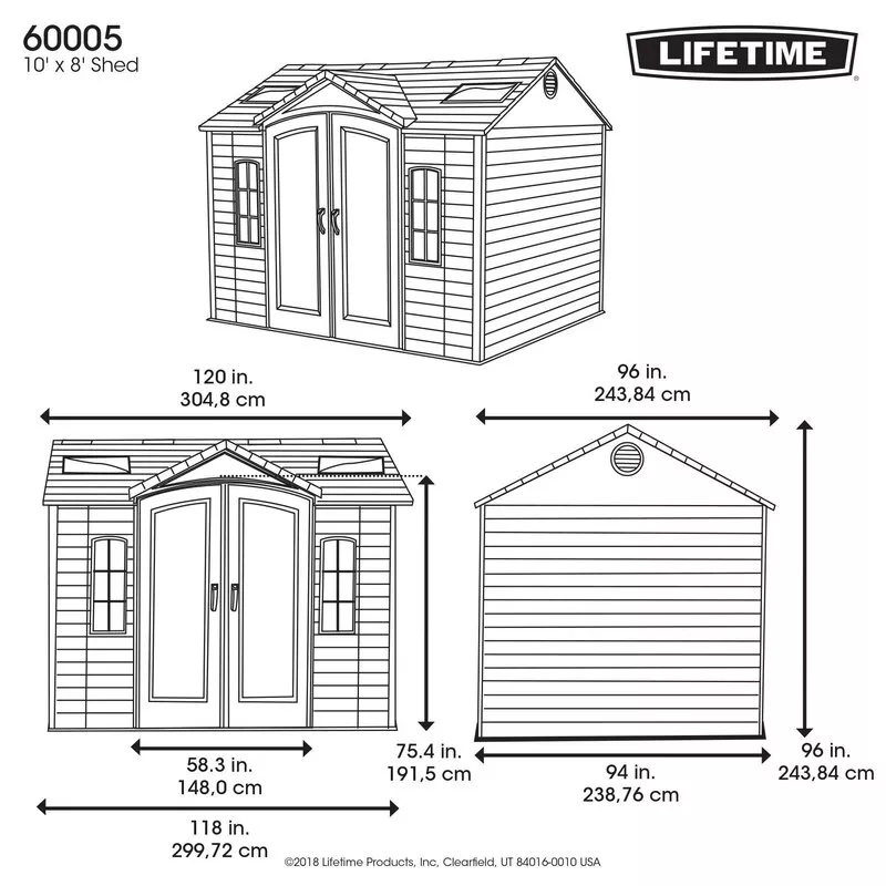 Plastic storage shed 10 ft wide X 8 ft deep; A clearance sale