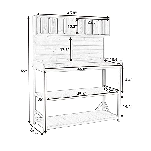 Outdoor Wooden Potting Bench Table – Farmhouse Garden Workstation with Drawers, Cabinet & Storage Shelves, Large Fir Wood Work Table for Patio