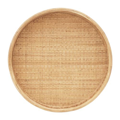 FINECASA Round Rattan Coffee Table, 32'' Wicker Boho Hand-Woven Top