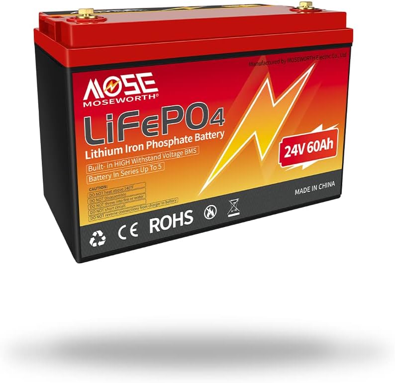 24V Lithium Battery 60Ah Lifepo4 Trolling Motor RV Battery Replacement Built-in BMS Last Longer Replace Your SLA Perfect for Backup Power and Off