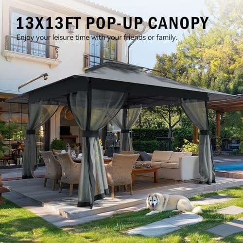 Outdoor Pop Up Gazebo 10x10 - Instant Canopy Tent with Mosquito Nettings