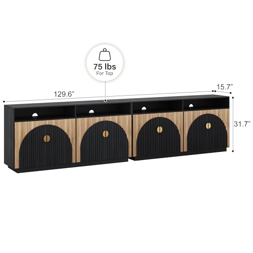 BELLEZE 65 Inch Fluted Buffet Cabinet with Storage, Symmetrical Arc Accent Sideboard Large Console Table for Dining Room, Kitchen