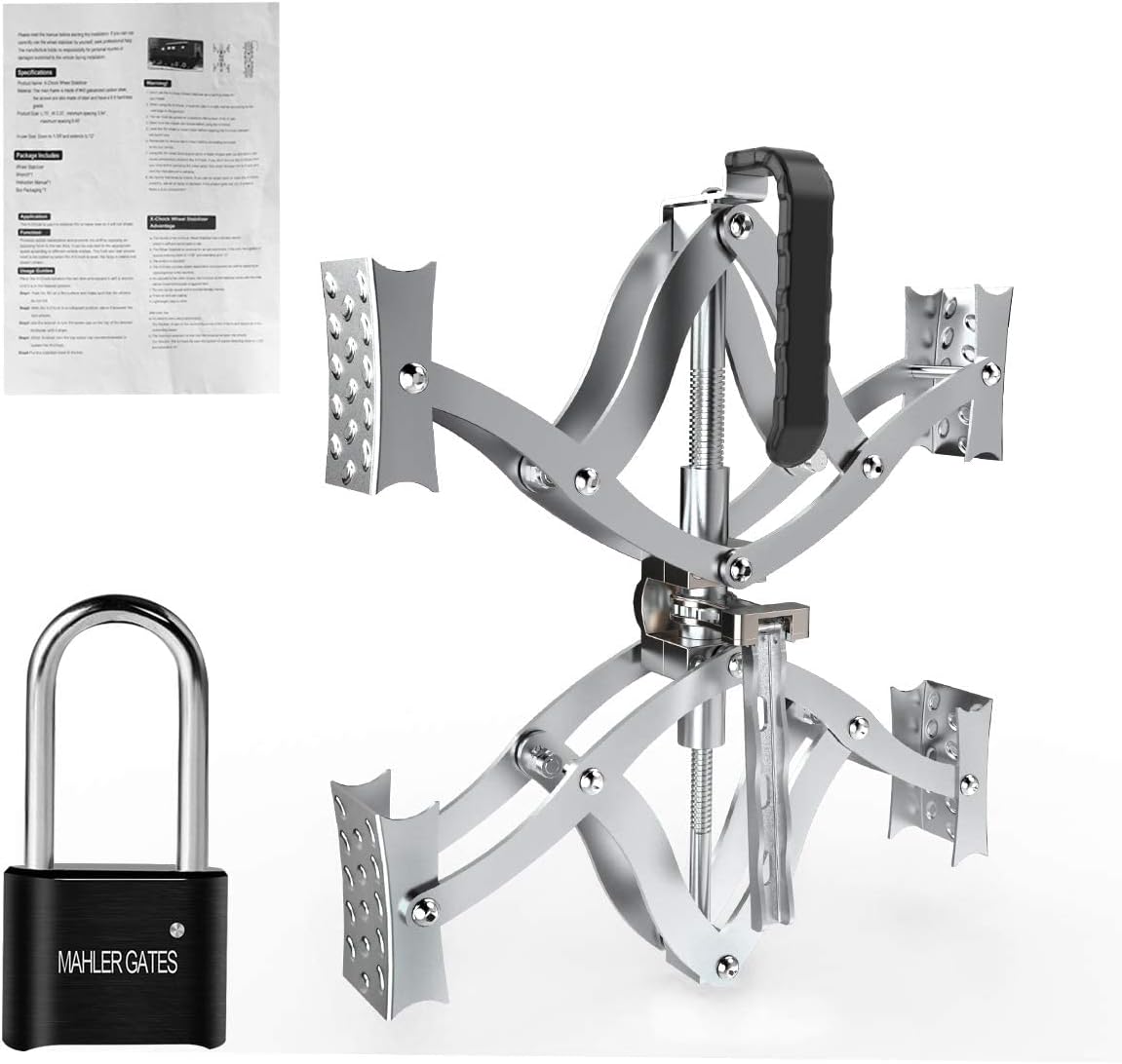 MAHLER GATES X Shaped Chocks Wheel Stabilizer - RV Tire Stabilizers Locking Chocks with Integrated Wrench & Anti-Theft Code Lock, Open 8'' to 17''