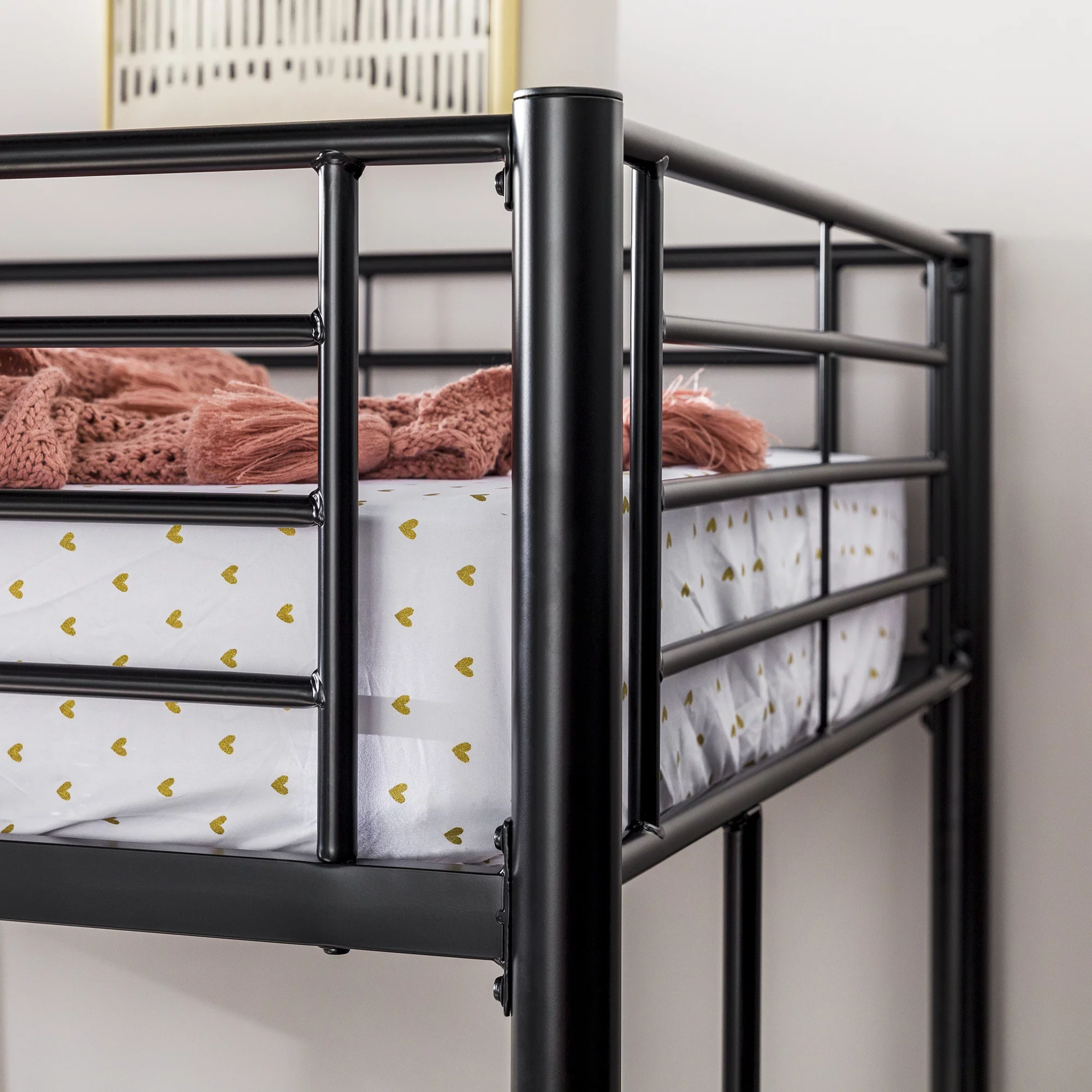 Walker Edison Premium Traditional Twin Metal Loft Bed, Black