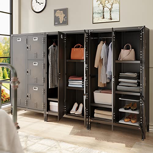 MIIIKO Steel Cabinet Wardrobe, Metal Locker Cabinet with Hanging Rod, Metal Clothing Locker Storage for Home, Office, Garage and Changing Room