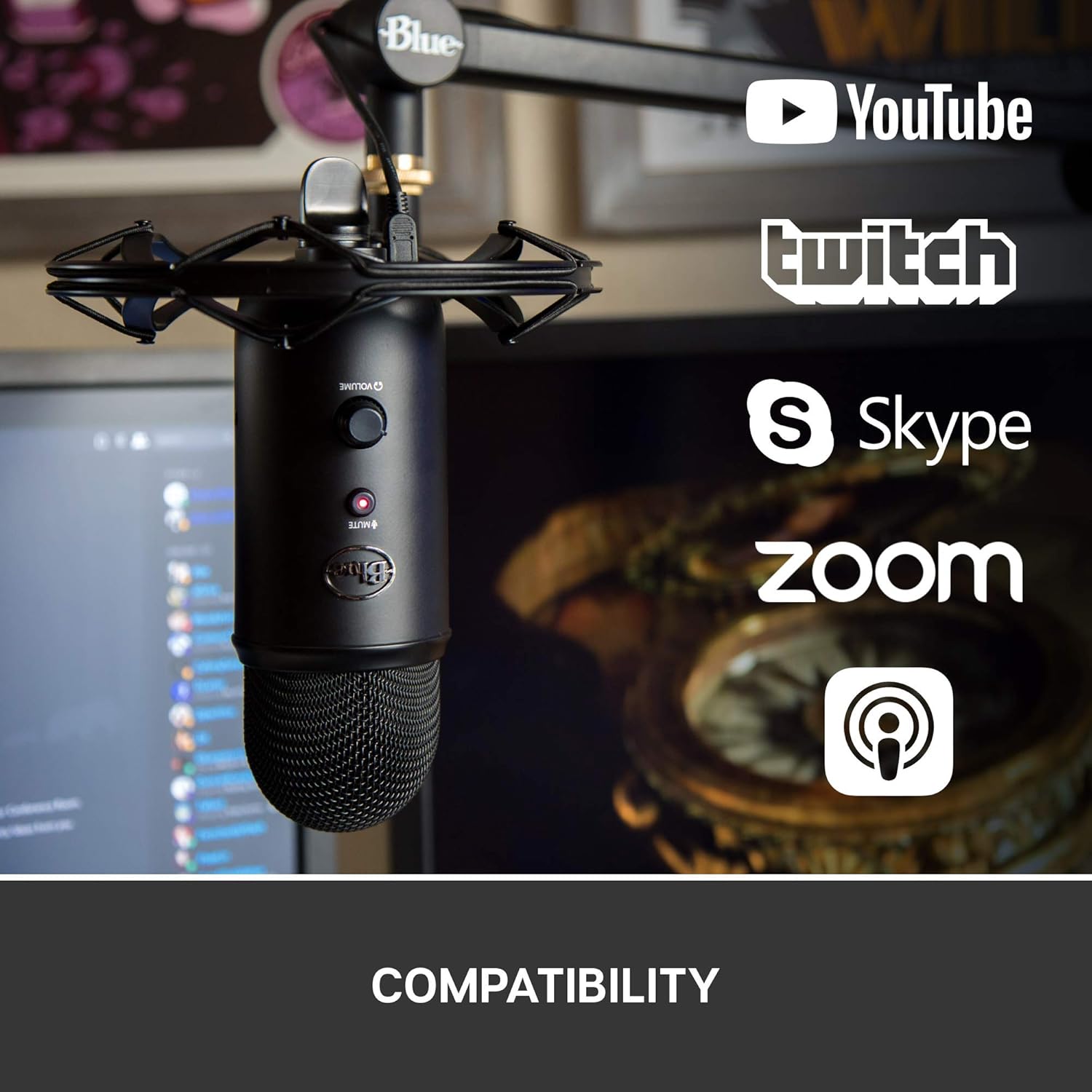 Blue Yeticaster Professional Broadcast Bundle with Yeti USB Microphone, Radius III Shockmount, Compass Boom Arm and Blue VO!CE Effects for Recording
