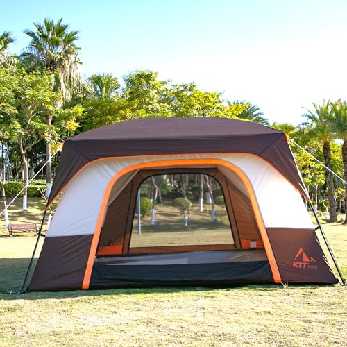 KTT Extra Large Tent 10-12-14 Person(B),Family Cabin Tents,2 Rooms,3 Doors and 3 Windows with Mesh,Straight Wall,Waterproof,Double Layer