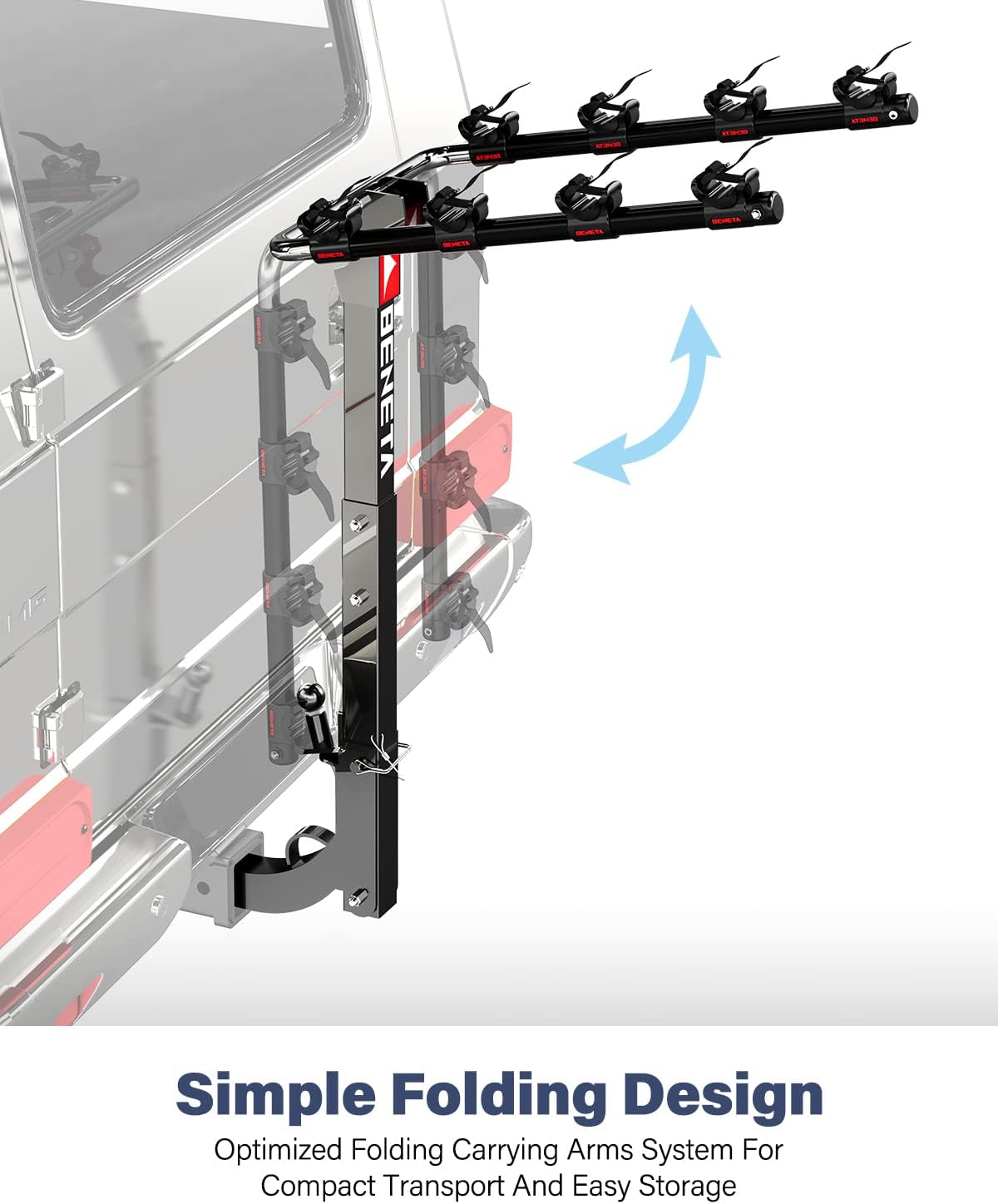 Bike Rack for Car, BENETA Bicycle Car Rack with 2'' Hitch Tightener, Heavy Duty 4 Bike Hitch Mount Rack Foldable Swing Down Bike Carrier Rack for Car