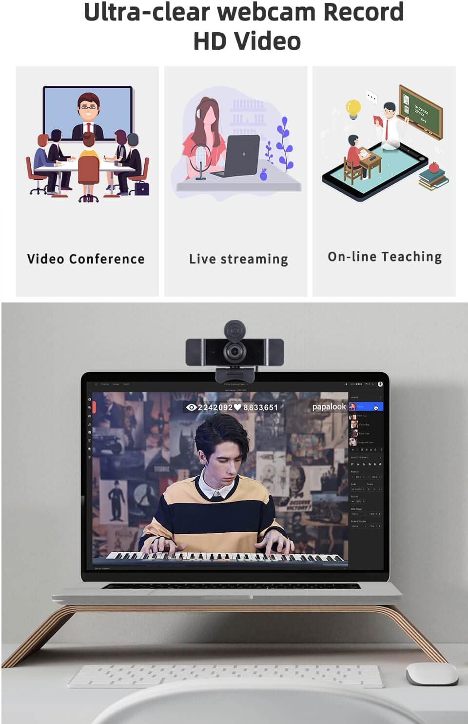Hd Webcam with Microphone，REMALL 1080 Webcam with Microphone for Laptop, 2K USB Webcam for Computer Microphone