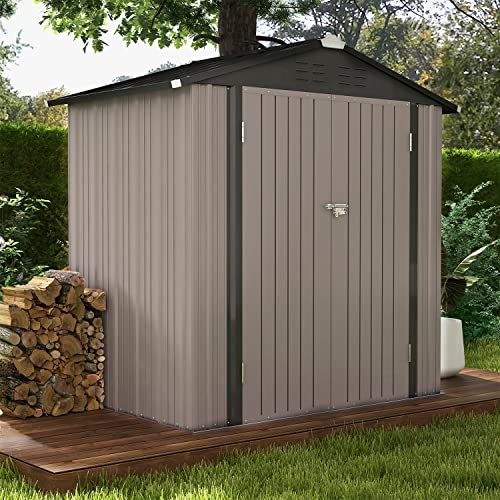 Patiowell 5x3 FT Outdoor Storage Shed, Tool Shed with Sloping Roof and Lockable Door, Metal Shed for Backyard Garden Patio Lawn, Brown