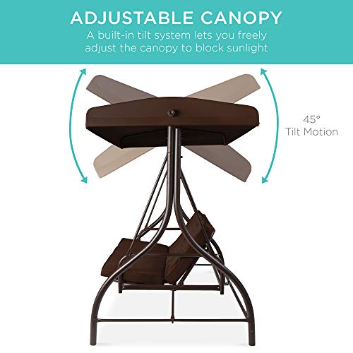 Best Choice Products 3-Seat Outdoor Large Converting Canopy Swing Glider, Patio Hammock Lounge Chair for Porch, Backyard w/Flatbed, Adjustable Shade