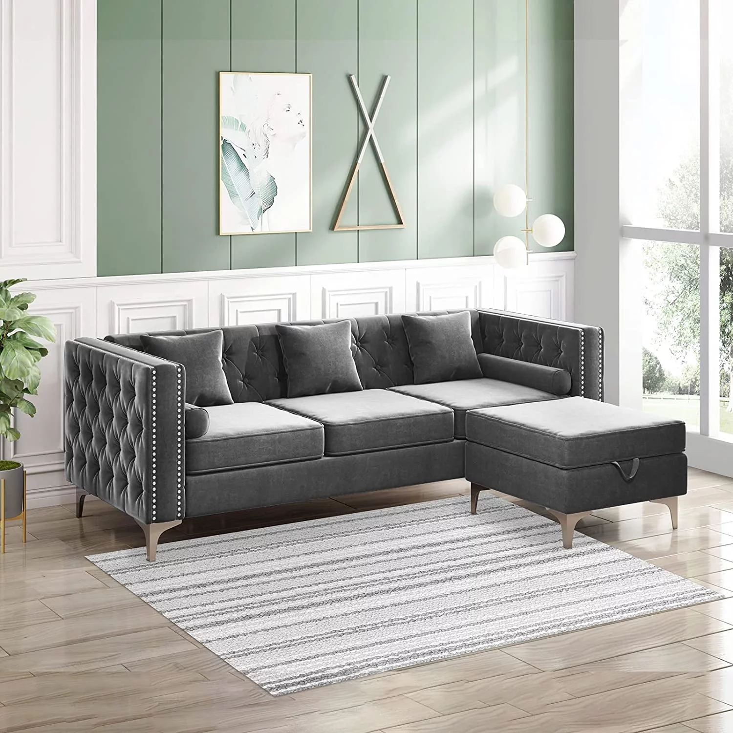 Mjkone Sectional Sofa with Chaise Lounge, Couches for Living Room, L-Shaped Couch with Storage Ottoman, Sectional Couch for Small Living Room