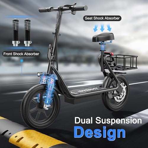 Electric Scooter with Seat, 500W Motor, 14'' Tires, Top Speed 22 mph, Max 27/49 Miles Ranges, Foldable E-Scooter with Suspension