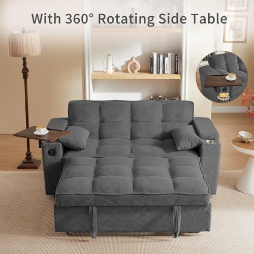 68.11" Corduroy Sleeper Chair Bed with USB Port, Cup Holders & Side Storage Pockets – 3-in-1 Foldable Sofa Bed for Guest Room, Living Room – White