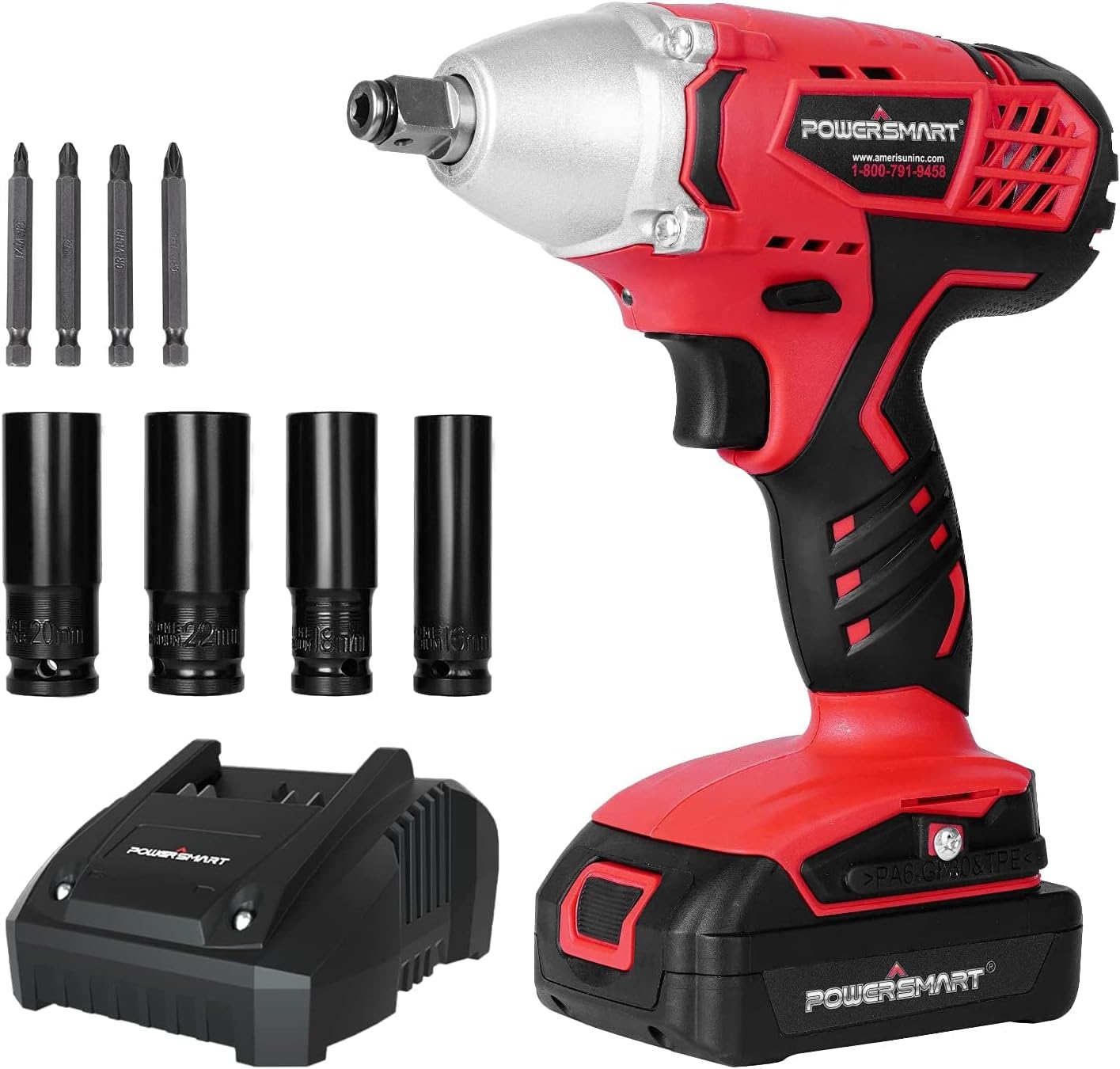 PowerSmart Cordless Impact Wrench Compact - Impact Drill Driver Wrench 3-in-1, 20V Battery and Fast Charger, PS76142A Pack of 2